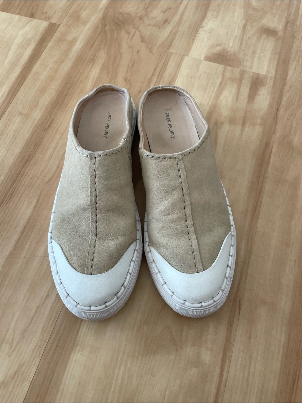 Free People Taupe Slip-On Sneakers with White Toe Caps